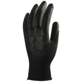Fekete Poliészter Kesztyű, PU Mártott Tenyérrel