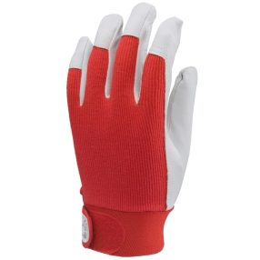   Bőrkesztyű, Szürke Színsertés/Piros Vászon, Tépőzáras